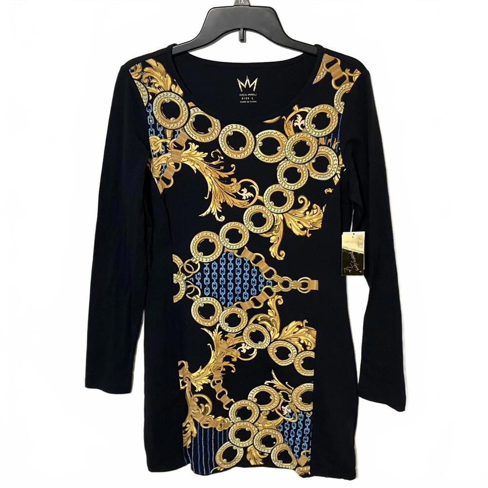 Nicki Minaj Women's Long Sleeve Black Gold Chain Kisses Pretty Dress Large-New
